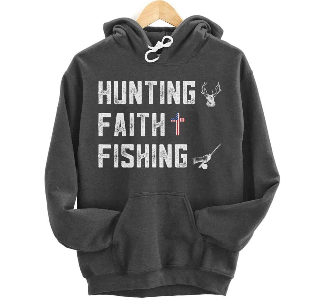 Hunting Faith And Fishing Cross Redneck Gifts American Flag Pullover Hoodie