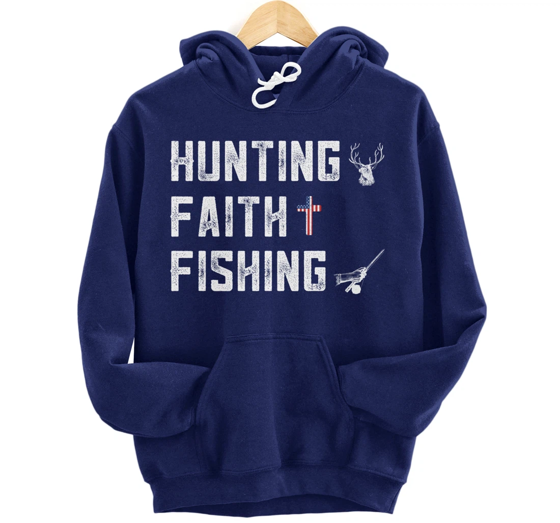 Hunting Faith And Fishing Cross Redneck Gifts American Flag Pullover Hoodie