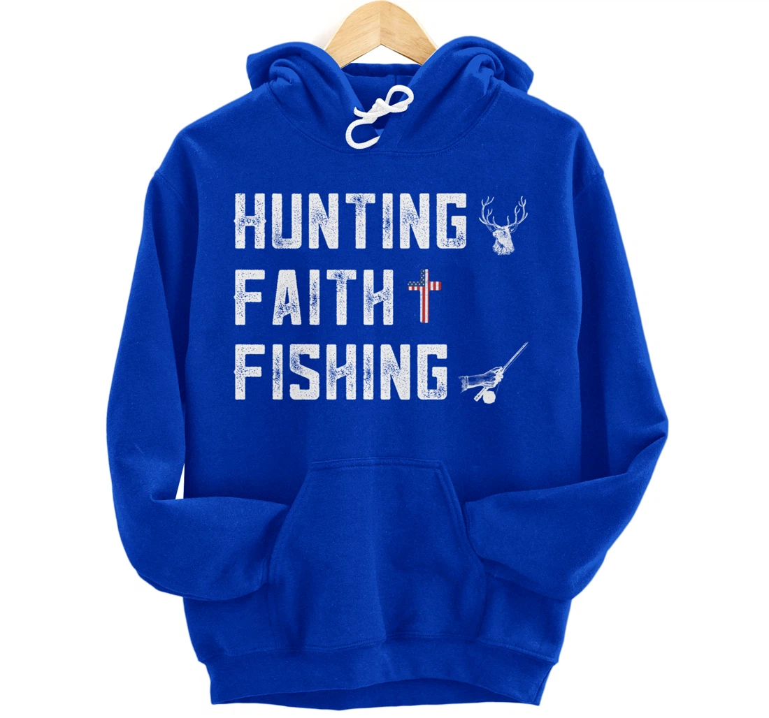 Hunting Faith And Fishing Cross Redneck Gifts American Flag Pullover Hoodie