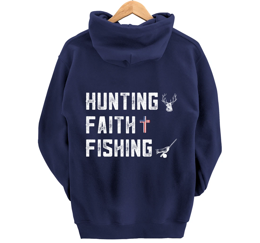 Hunting Faith And Fishing Cross Redneck Gifts American Flag Pullover Hoodie