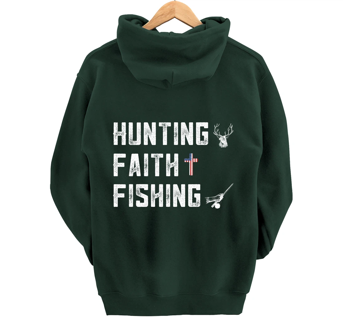 Hunting Faith And Fishing Cross Redneck Gifts American Flag Pullover Hoodie
