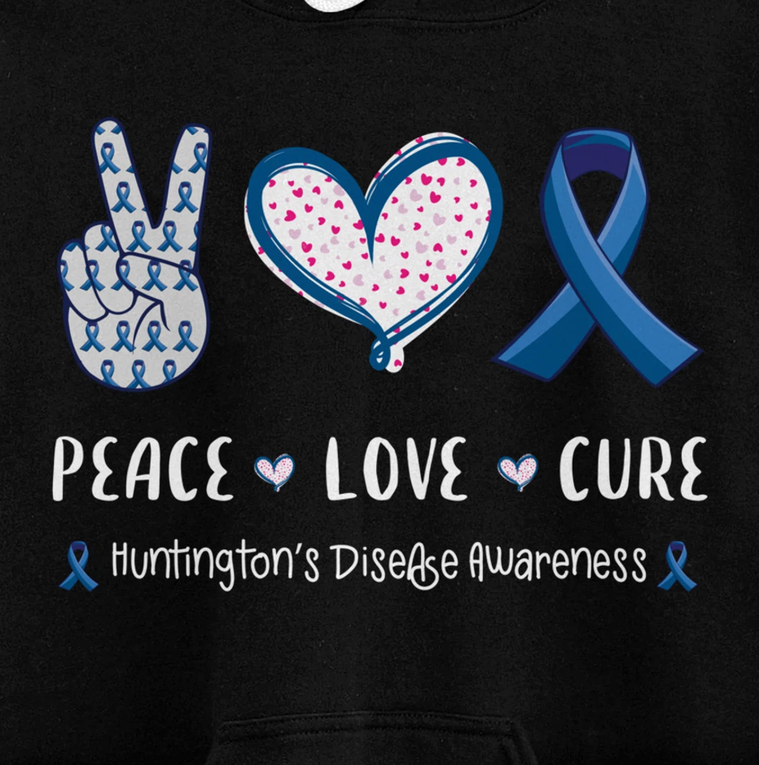 Peace Love cure Huntington's disease HD awareness men women Pullover Hoodie