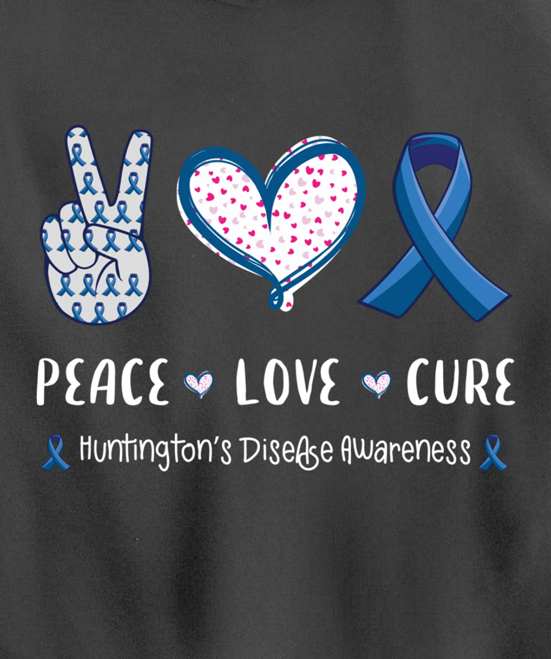 Peace Love cure Huntington's disease HD awareness men women Pullover Hoodie