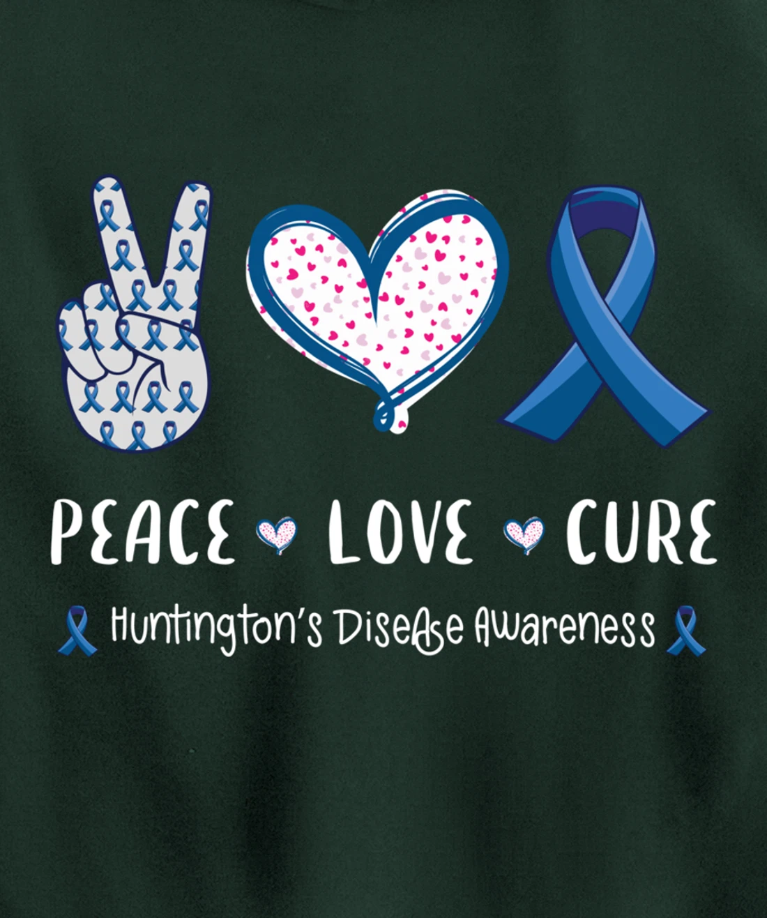 Peace Love cure Huntington's disease HD awareness men women Pullover Hoodie