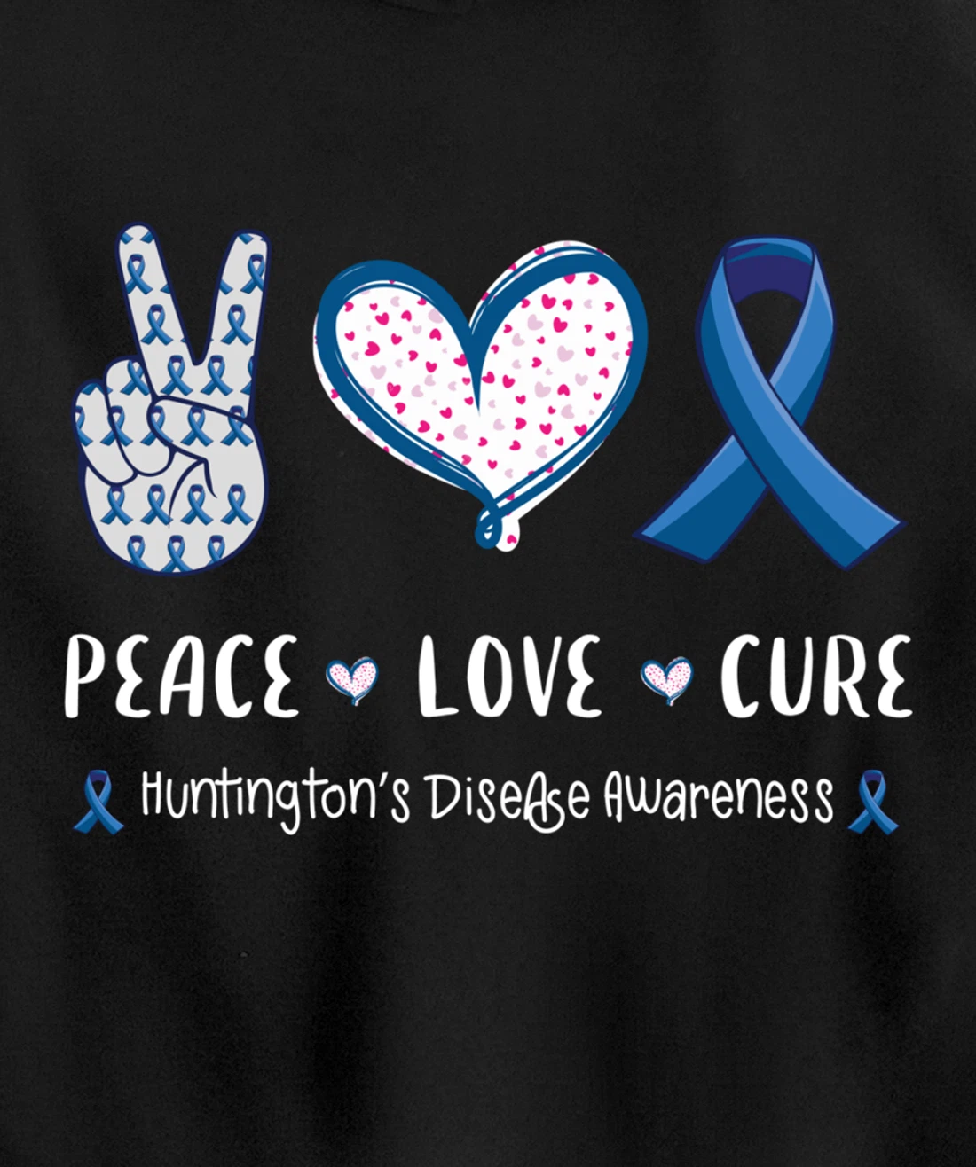 Peace Love cure Huntington's disease HD awareness men women Pullover Hoodie