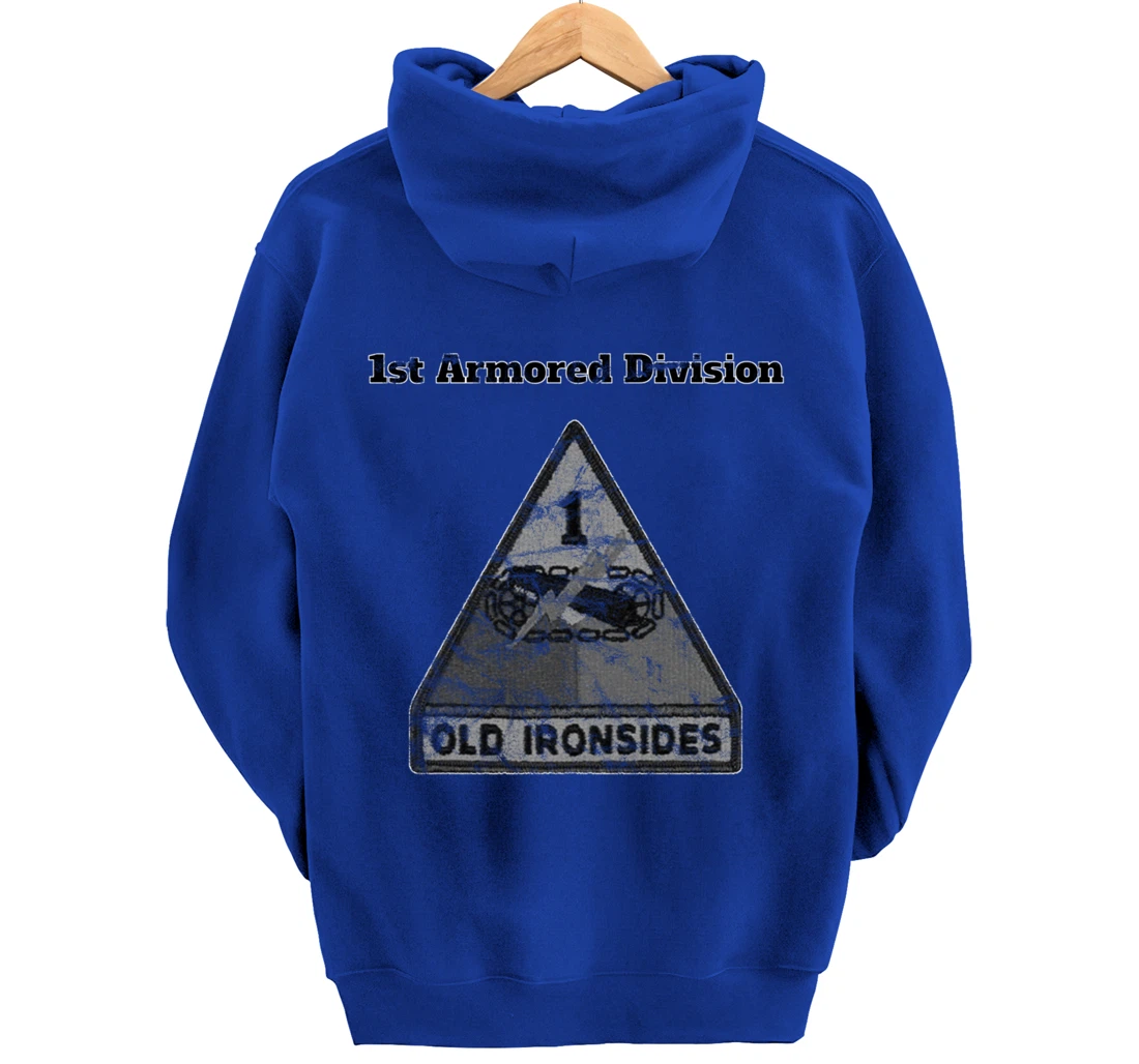 1st Armored Div - Old Ironsides Grayscale Distressed design Pullover Hoodie