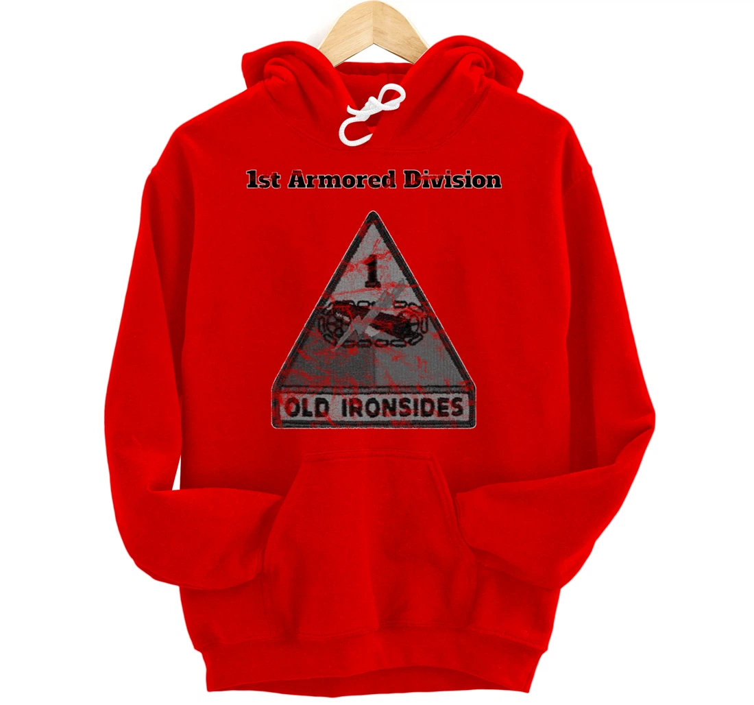 1st Armored Div - Old Ironsides Grayscale Distressed design Pullover Hoodie