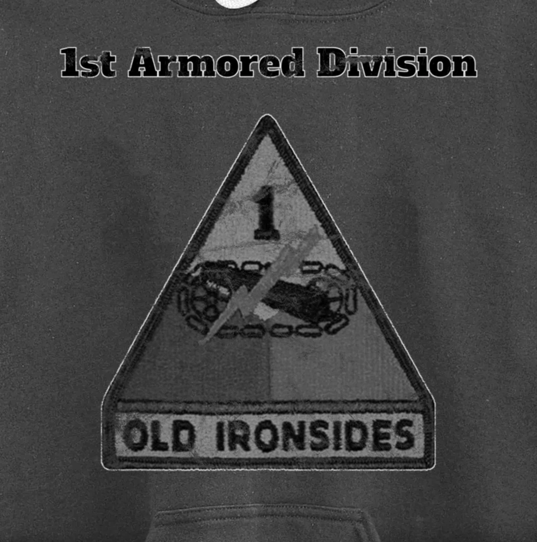 1st Armored Div - Old Ironsides Grayscale Distressed design Pullover Hoodie