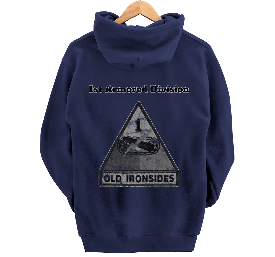 1st Armored Div - Old Ironsides Grayscale Distressed design Pullover Hoodie