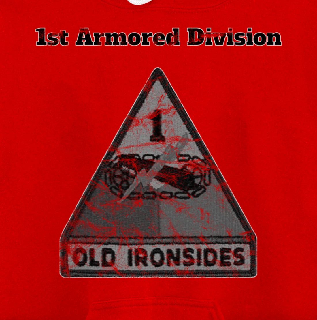 1st Armored Div - Old Ironsides Grayscale Distressed design Pullover Hoodie