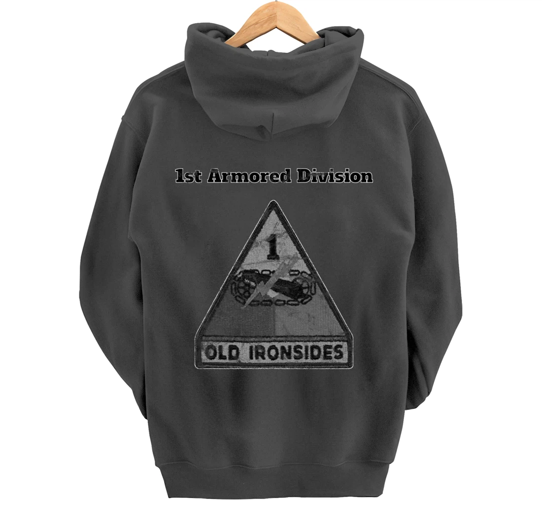 1st Armored Div - Old Ironsides Grayscale Distressed design Pullover Hoodie