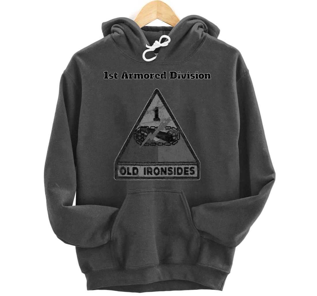 1st Armored Div - Old Ironsides Grayscale Distressed design Pullover Hoodie