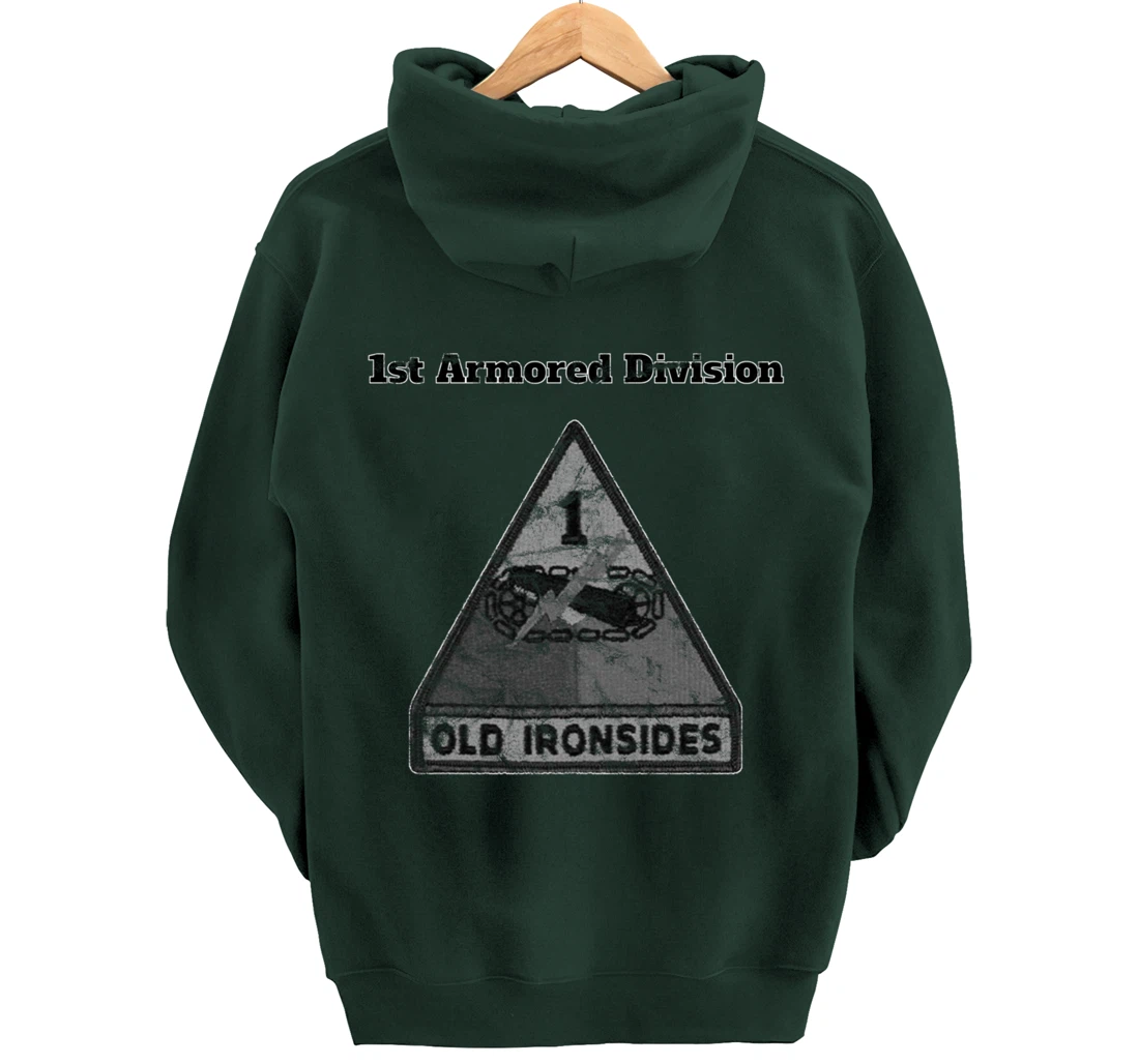 1st Armored Div - Old Ironsides Grayscale Distressed design Pullover Hoodie