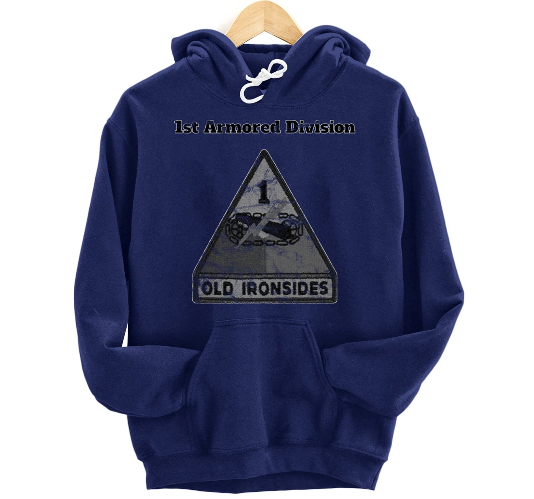 1st Armored Div - Old Ironsides Grayscale Distressed design Pullover Hoodie