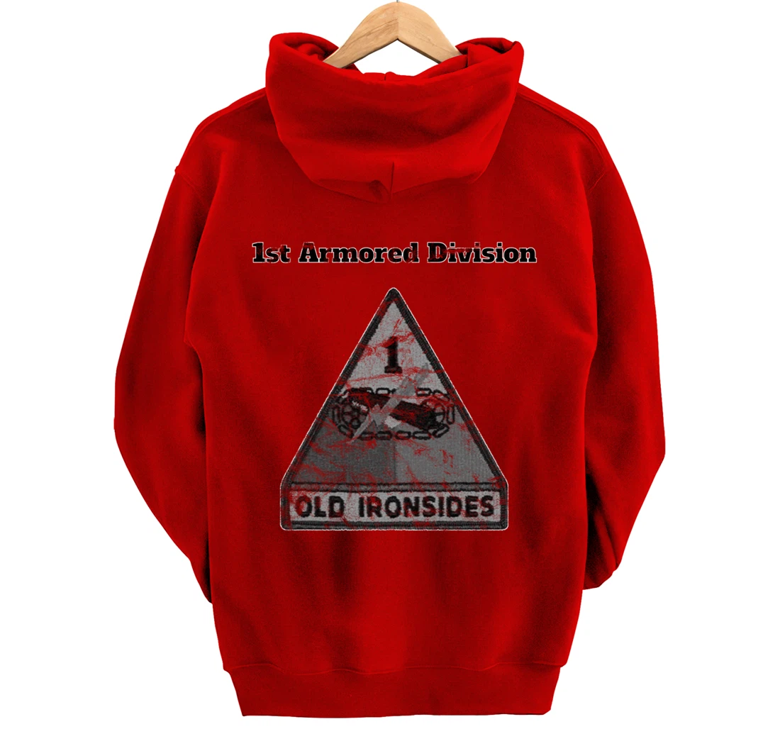 1st Armored Div - Old Ironsides Grayscale Distressed design Pullover Hoodie