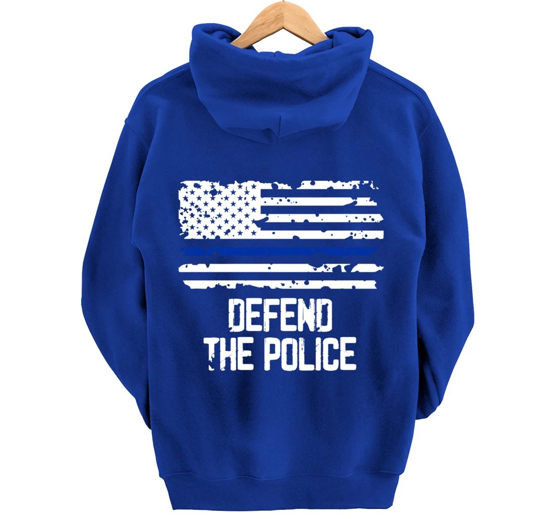 Defend The Police - American Flag Thin Blue Line Patriotic Pullover Hoodie