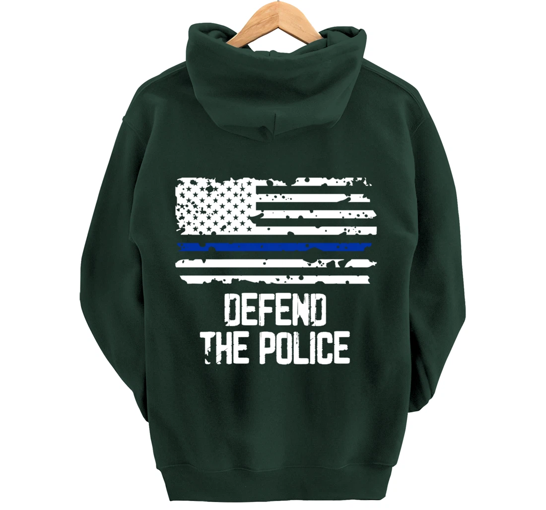 Defend The Police - American Flag Thin Blue Line Patriotic Pullover Hoodie