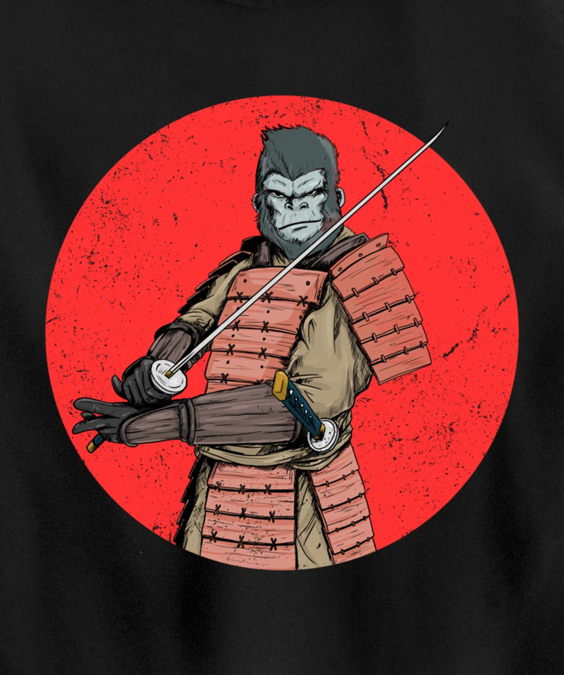 Samurai Gorilla in Front of Japanese Rising Sun Pullover Hoodie