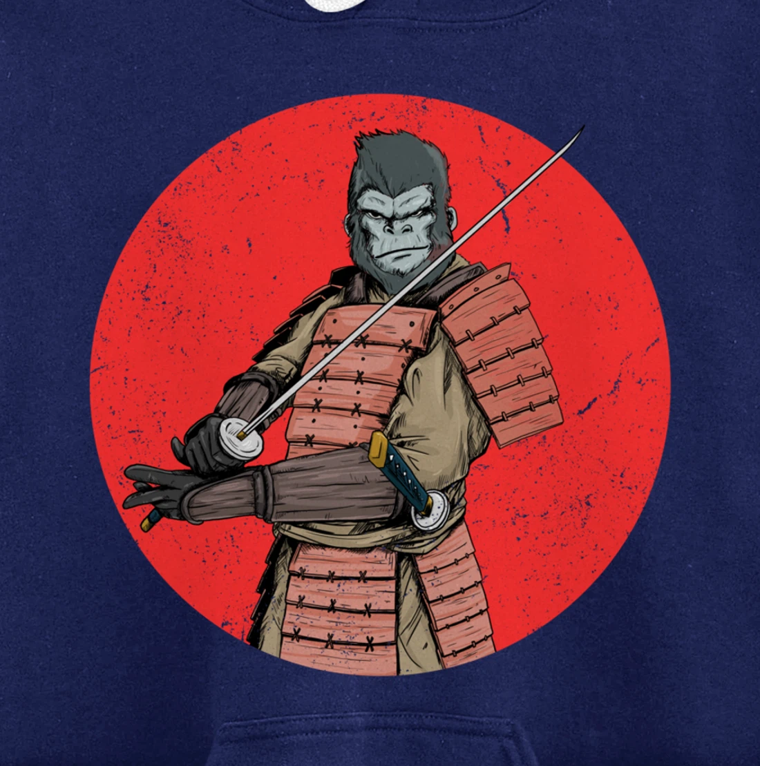 Samurai Gorilla in Front of Japanese Rising Sun Pullover Hoodie