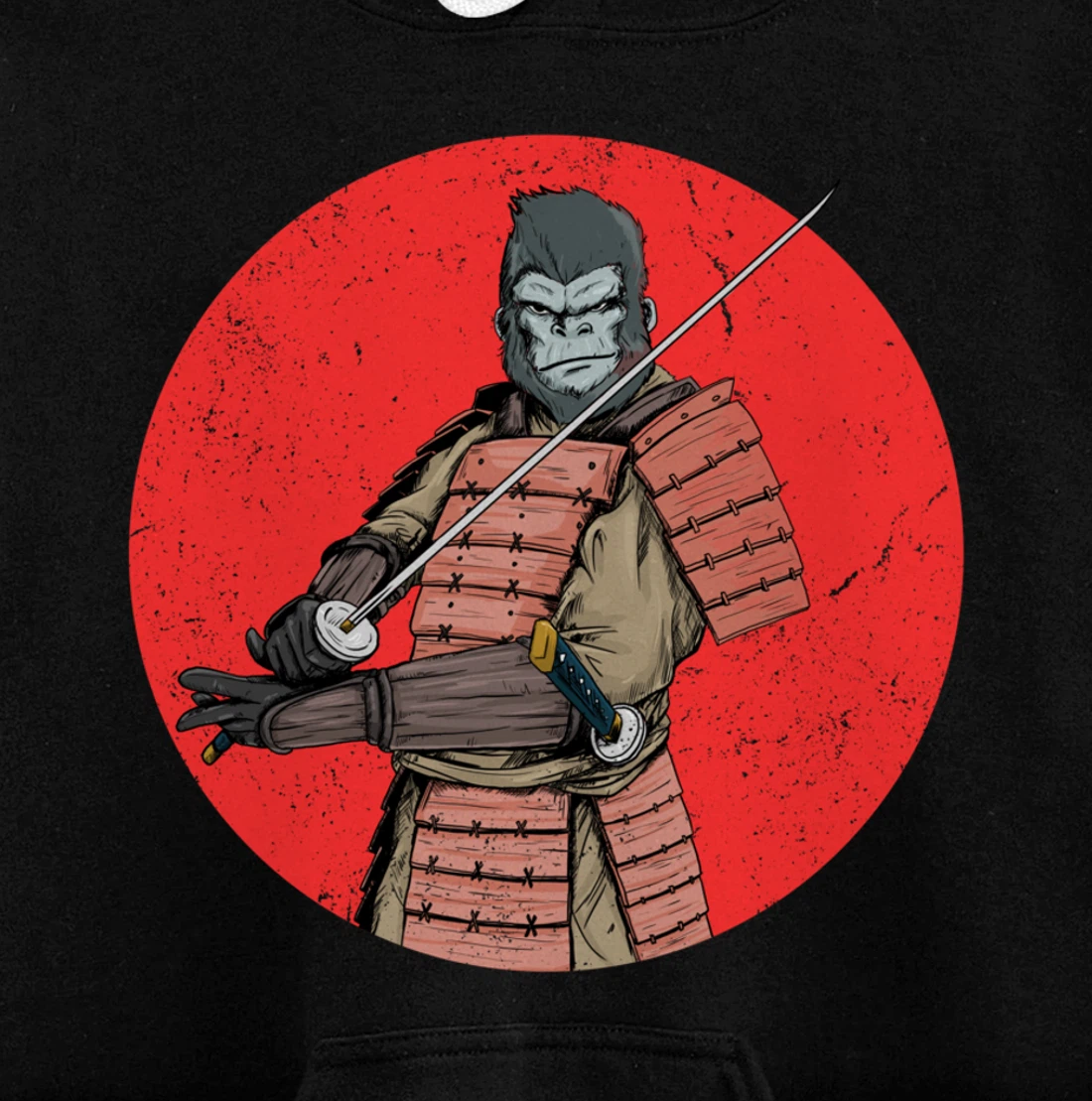 Samurai Gorilla in Front of Japanese Rising Sun Pullover Hoodie