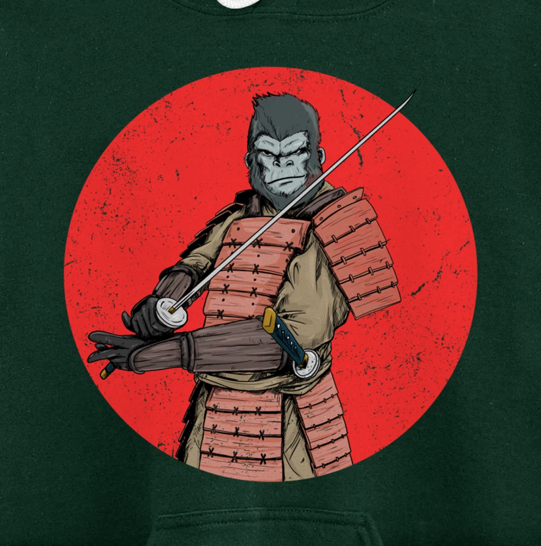 Samurai Gorilla in Front of Japanese Rising Sun Pullover Hoodie