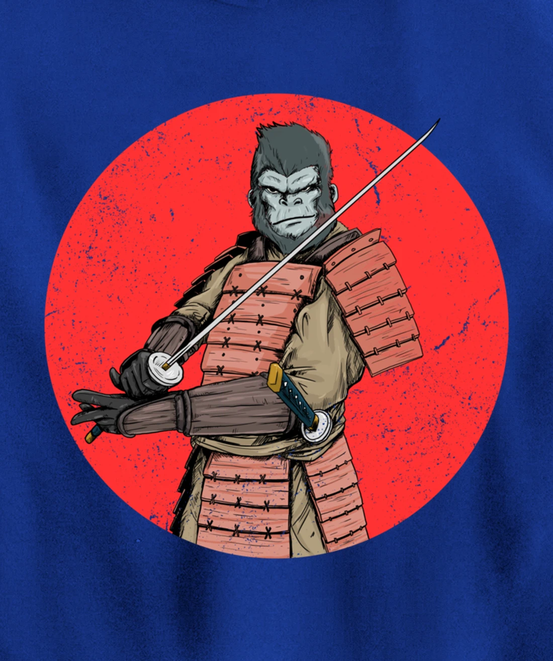Samurai Gorilla in Front of Japanese Rising Sun Pullover Hoodie