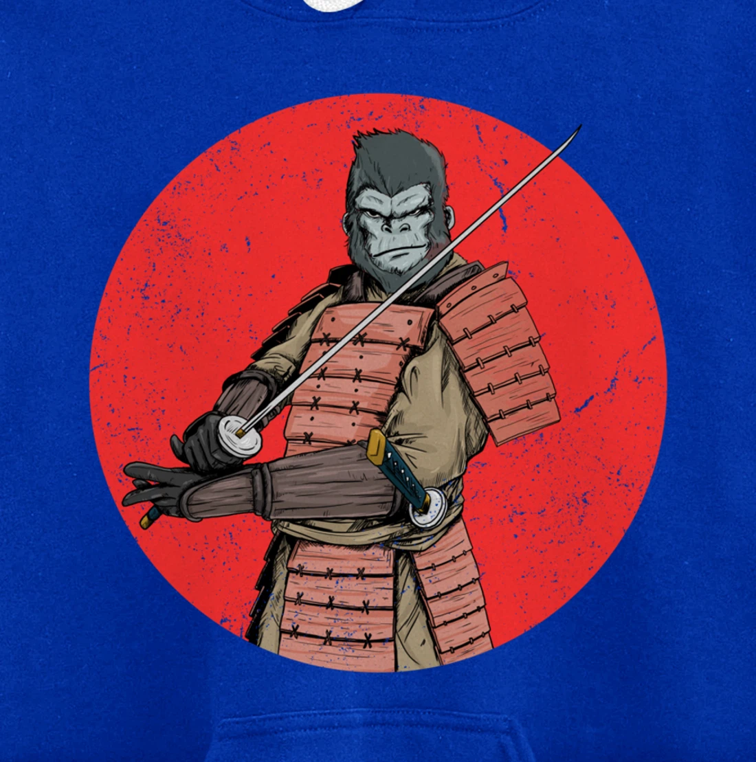 Samurai Gorilla in Front of Japanese Rising Sun Pullover Hoodie