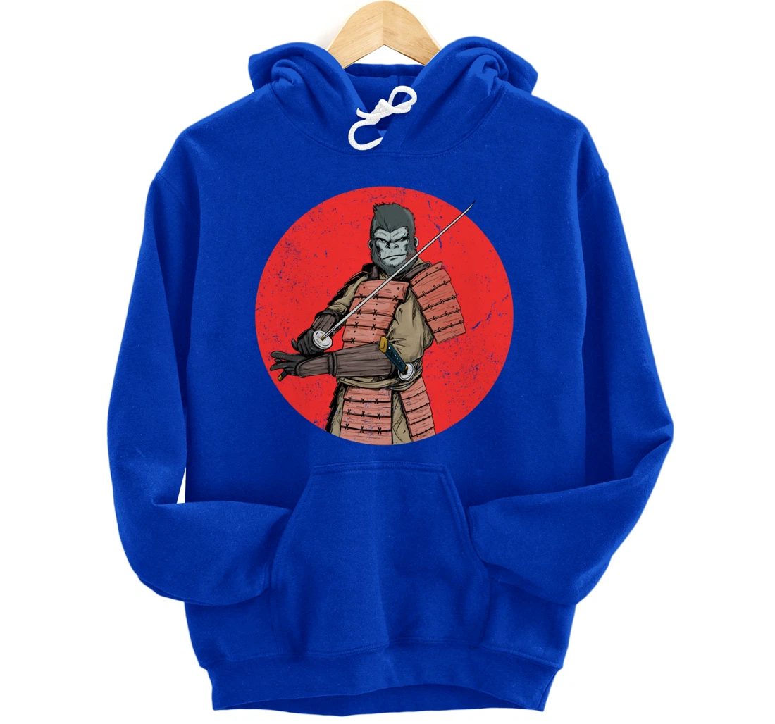 Samurai Gorilla in Front of Japanese Rising Sun Pullover Hoodie