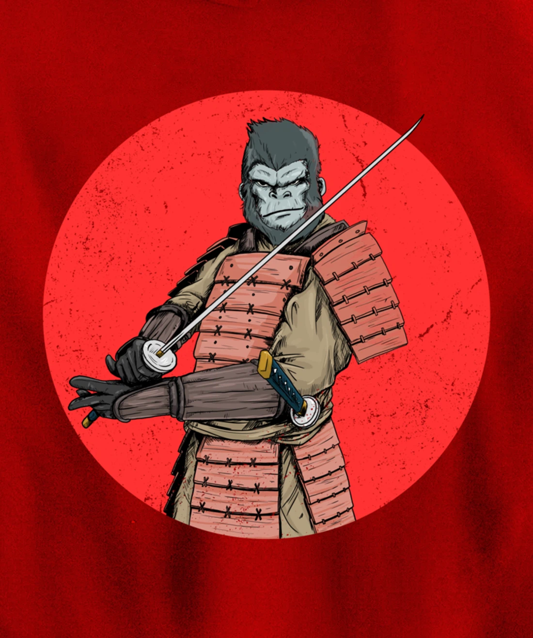 Samurai Gorilla in Front of Japanese Rising Sun Pullover Hoodie
