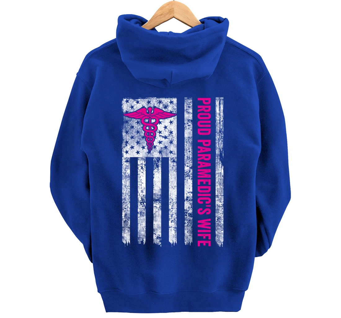 Proud Paramedic's Wife American Flag Patriotic Pullover Hoodie