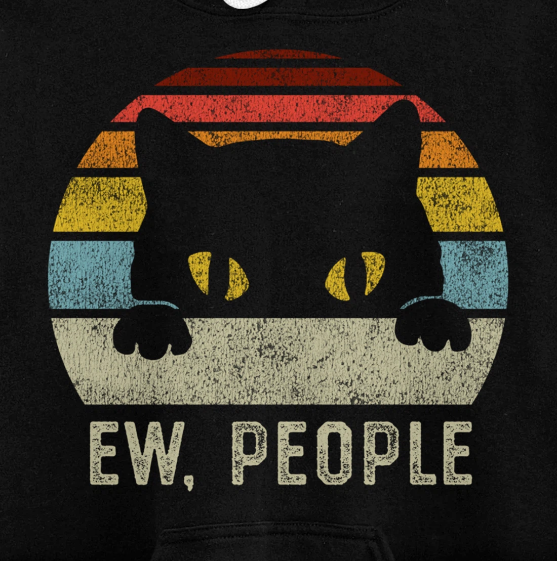 Ew People Retro Cat Funny Vintage Anti Social Introvert Pullover Hoodie