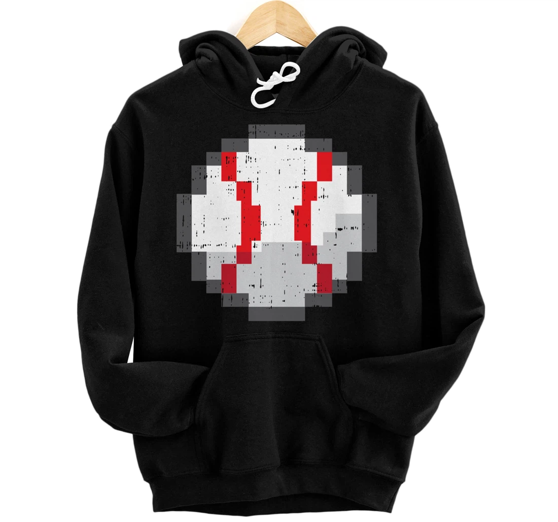 Baseball Ball Pixelated 8 Bit Pixel Gaming Cool Gamer Gifts Pullover Hoodie