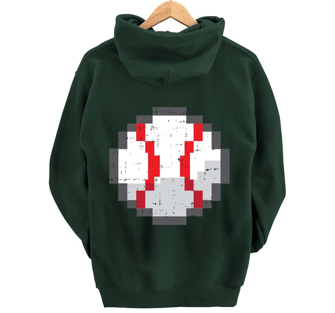 Baseball Ball Pixelated 8 Bit Pixel Gaming Cool Gamer Gifts Pullover Hoodie