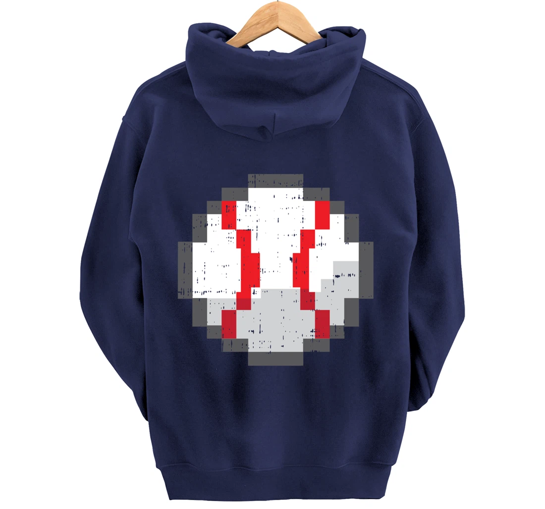 Baseball Ball Pixelated 8 Bit Pixel Gaming Cool Gamer Gifts Pullover Hoodie