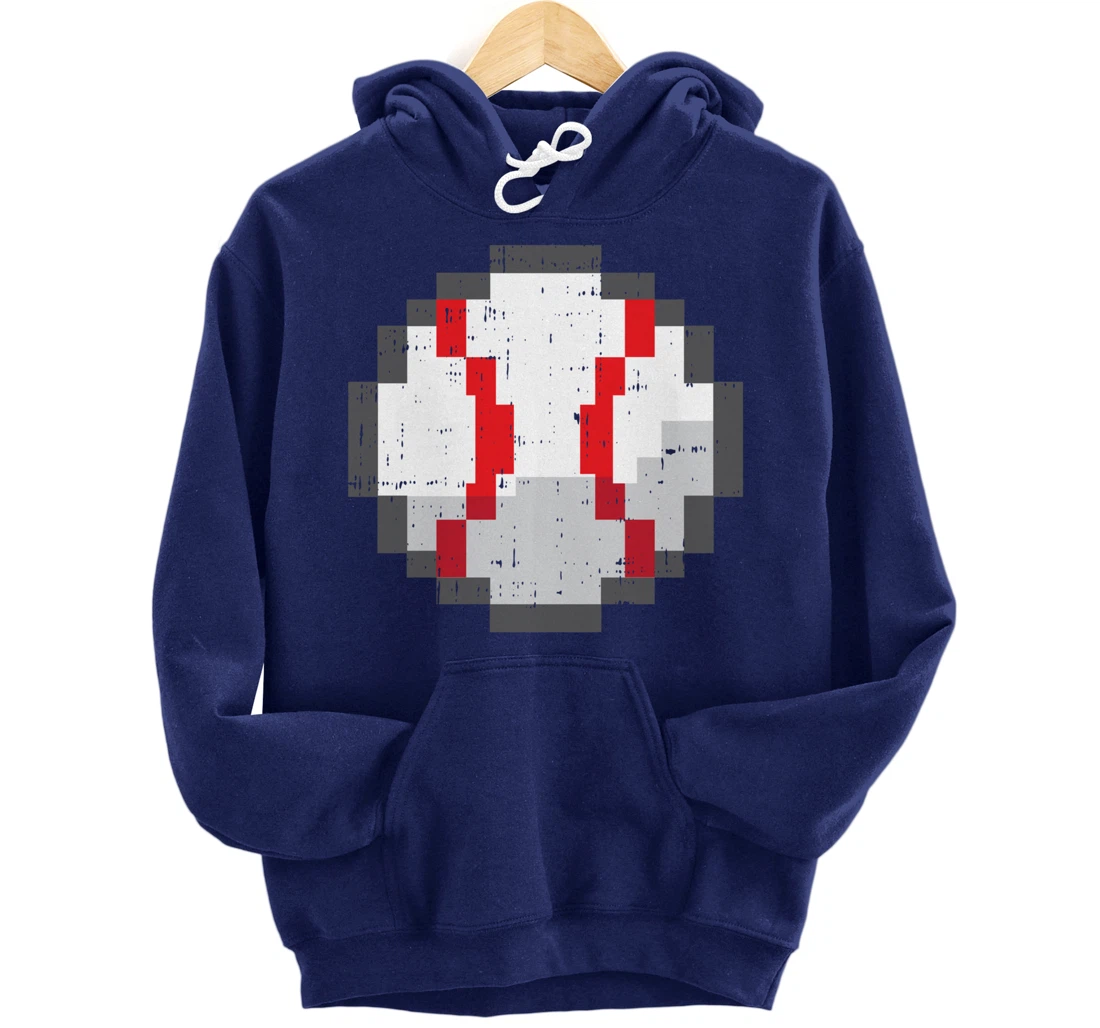 Baseball Ball Pixelated 8 Bit Pixel Gaming Cool Gamer Gifts Pullover Hoodie