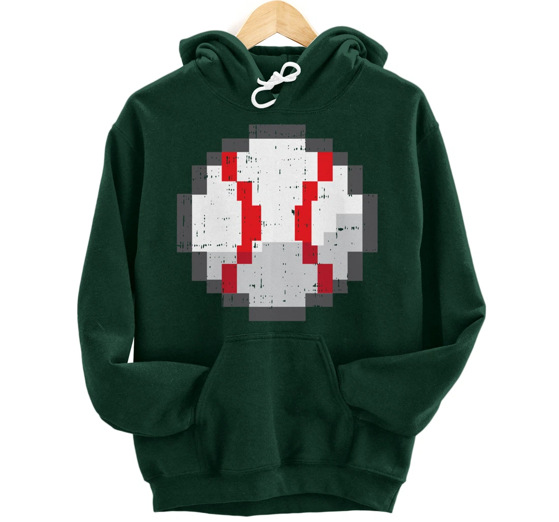 Baseball Ball Pixelated 8 Bit Pixel Gaming Cool Gamer Gifts Pullover Hoodie