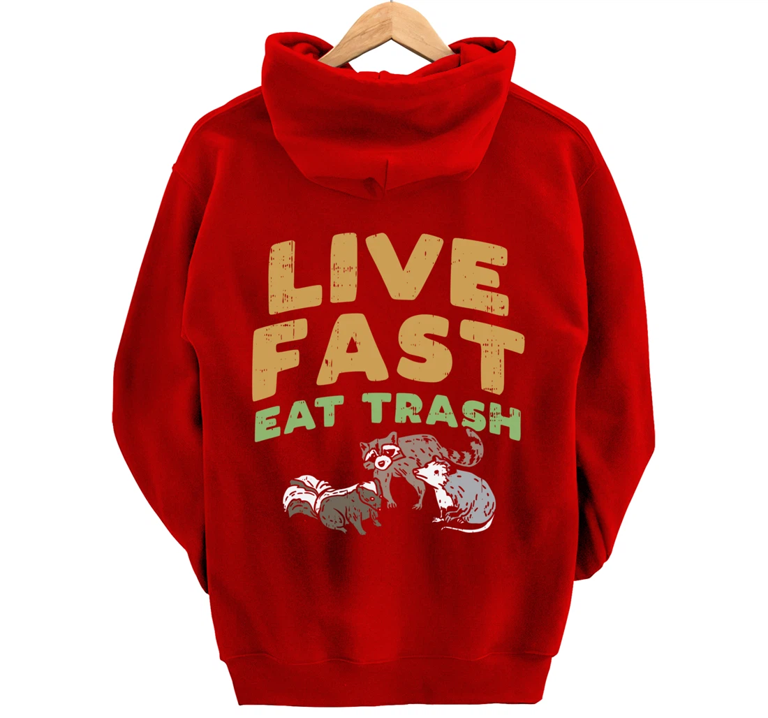 Fast Live Eat Trash Raccoon Opossum Skunk Street Cats Gift Pullover Hoodie