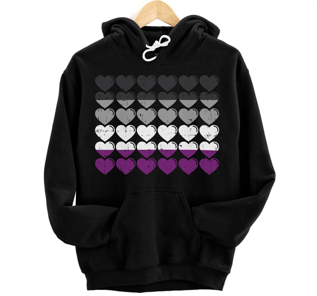 Hearts Asexual Pride Flag Cute Asexuality Ace LGBTQ Gift Pullover Hoodie