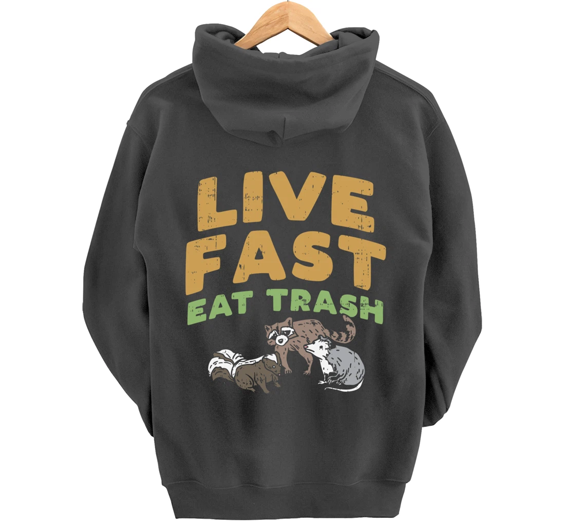 Fast Live Eat Trash Raccoon Opossum Skunk Street Cats Gift Pullover Hoodie