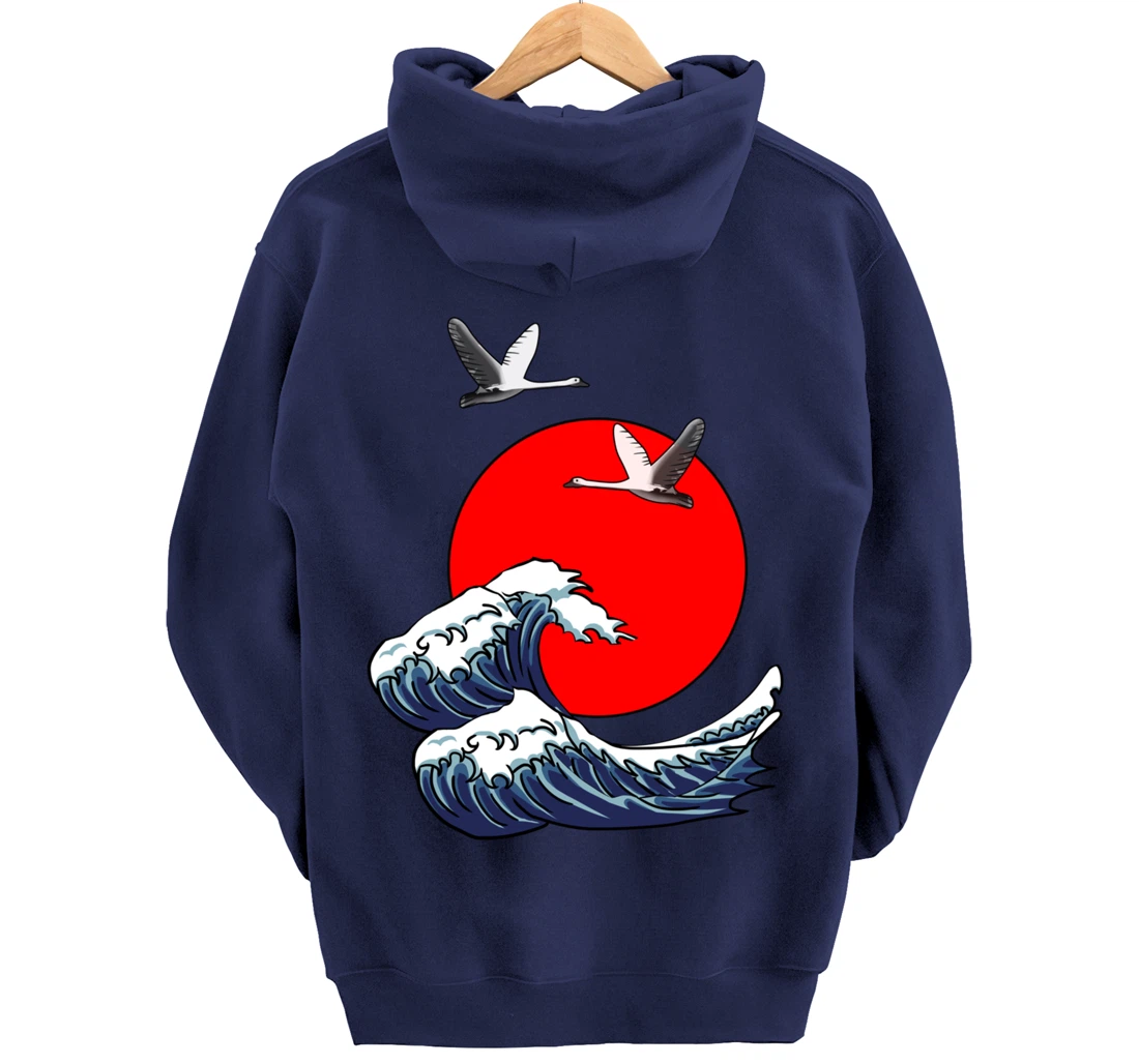 Sun Red Great Wave Kanagawa Cool Japan Sea Japanese Gift Pullover Hoodie
