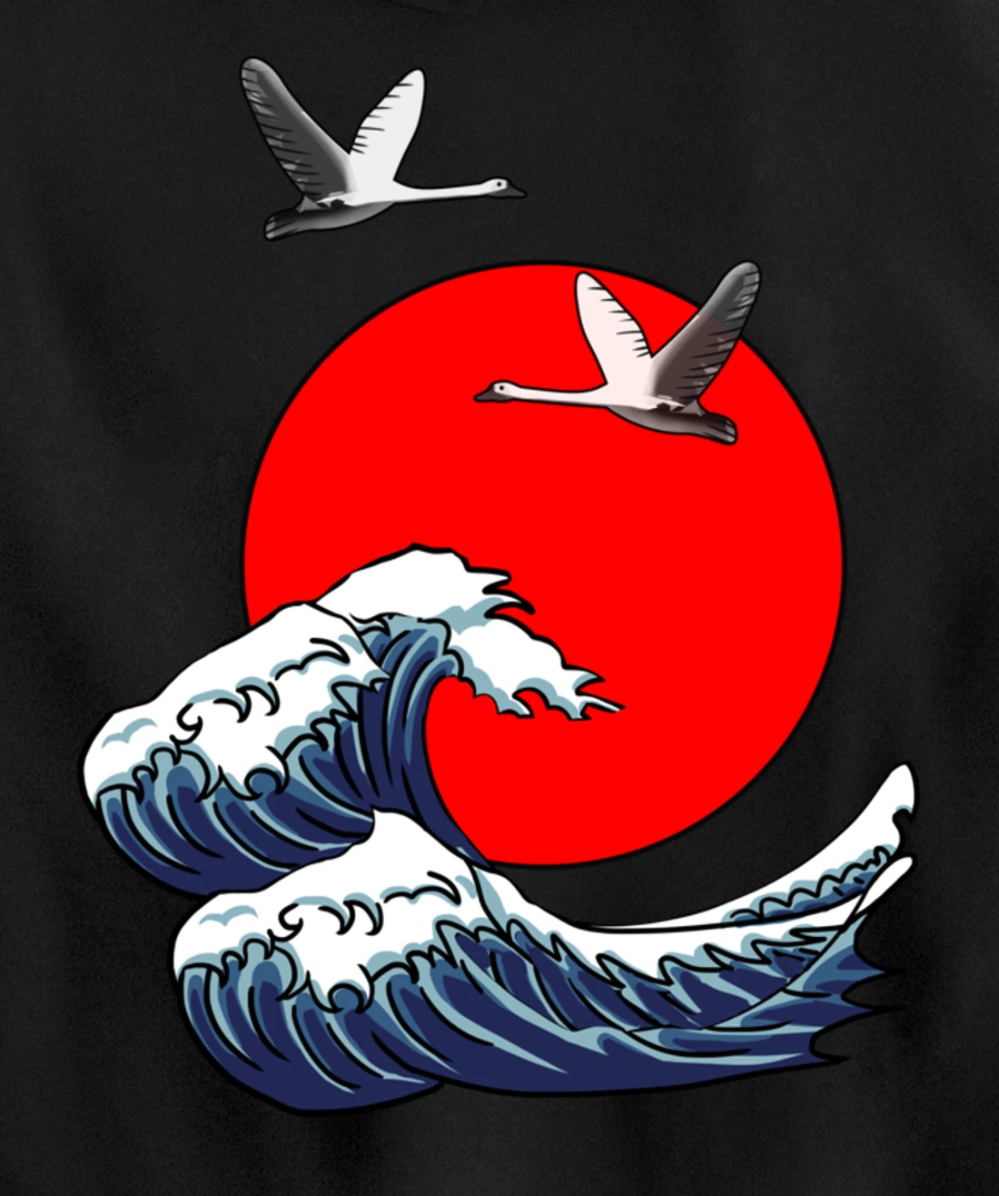 Sun Red Great Wave Kanagawa Cool Japan Sea Japanese Gift Pullover Hoodie