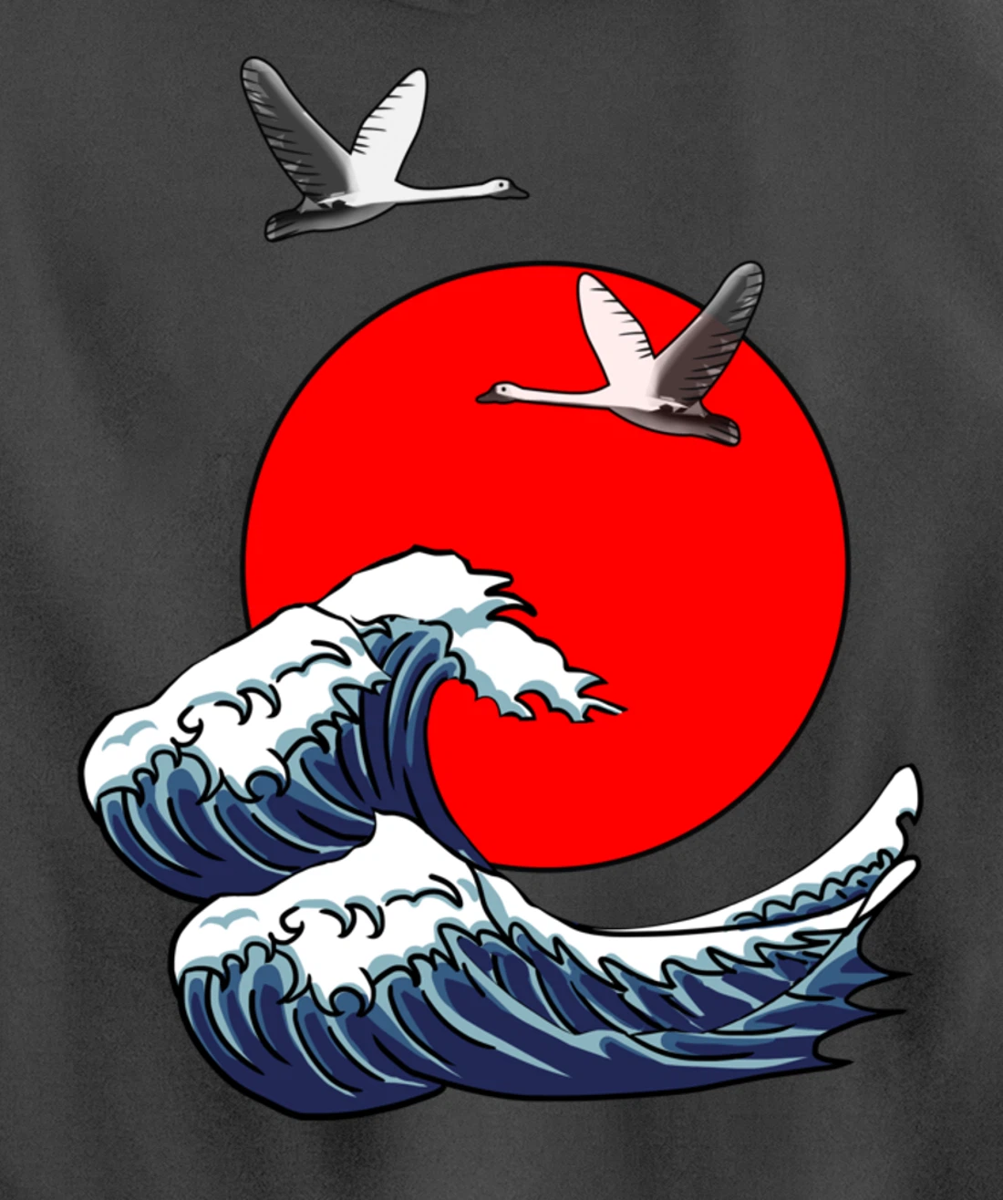 Sun Red Great Wave Kanagawa Cool Japan Sea Japanese Gift Pullover Hoodie