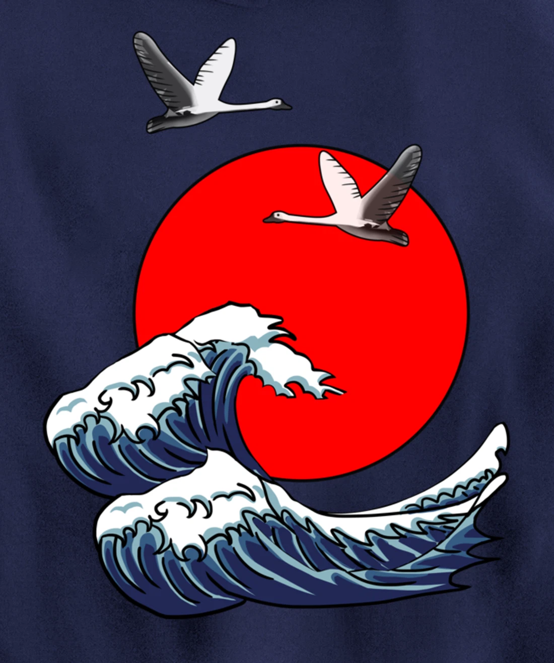 Sun Red Great Wave Kanagawa Cool Japan Sea Japanese Gift Pullover Hoodie