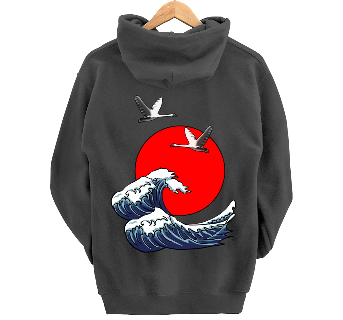 Sun Red Great Wave Kanagawa Cool Japan Sea Japanese Gift Pullover Hoodie