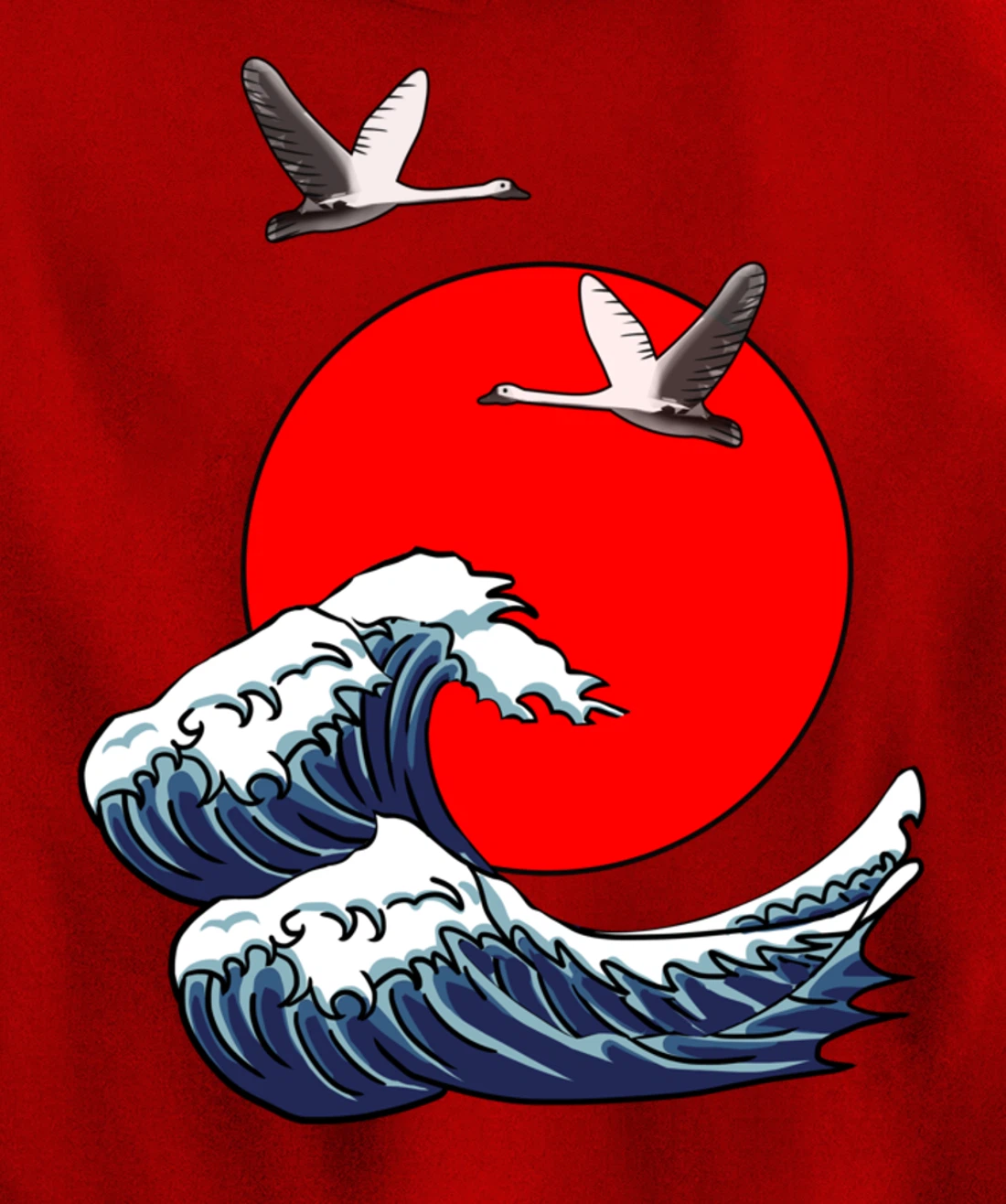 Sun Red Great Wave Kanagawa Cool Japan Sea Japanese Gift Pullover Hoodie