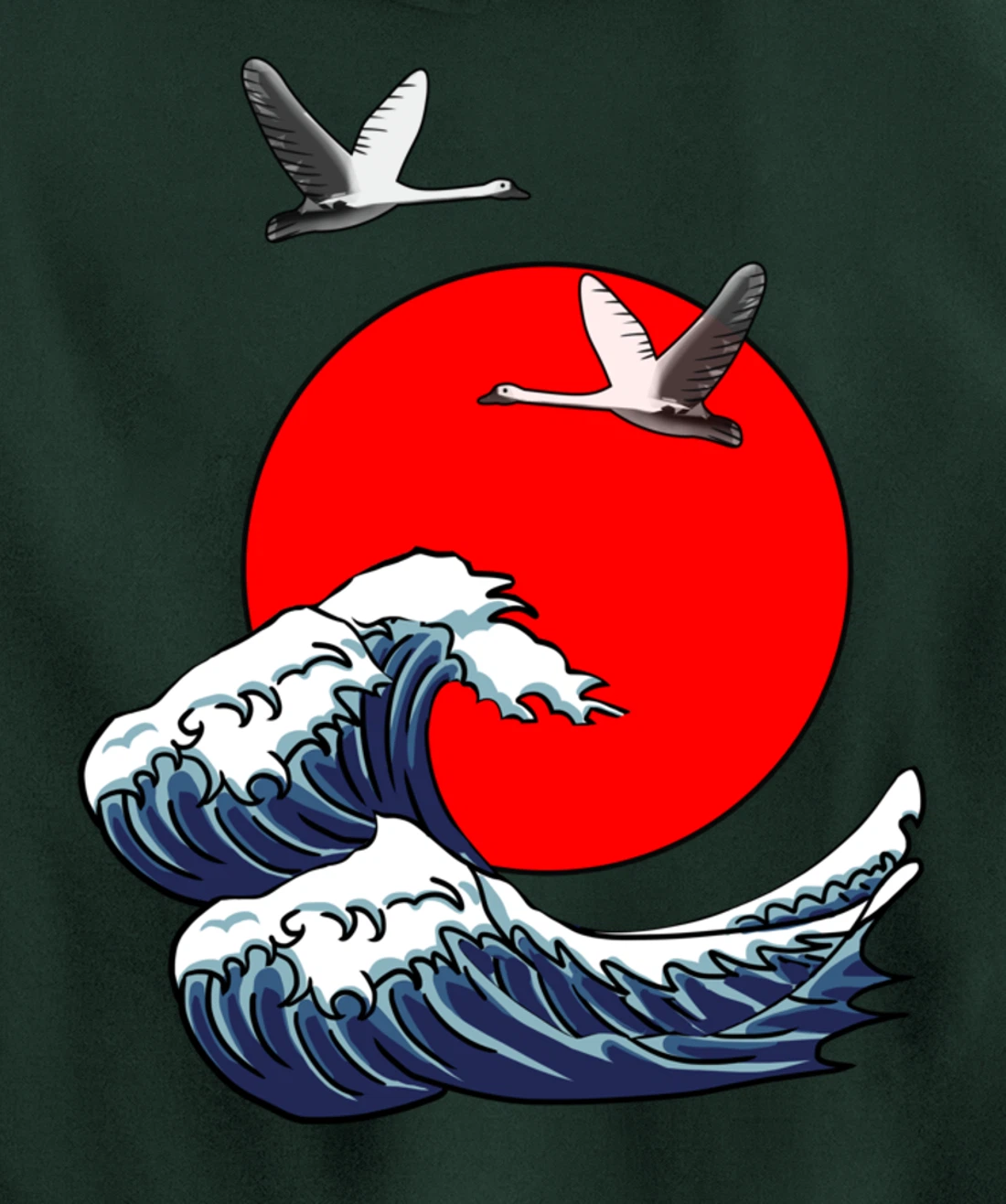 Sun Red Great Wave Kanagawa Cool Japan Sea Japanese Gift Pullover Hoodie