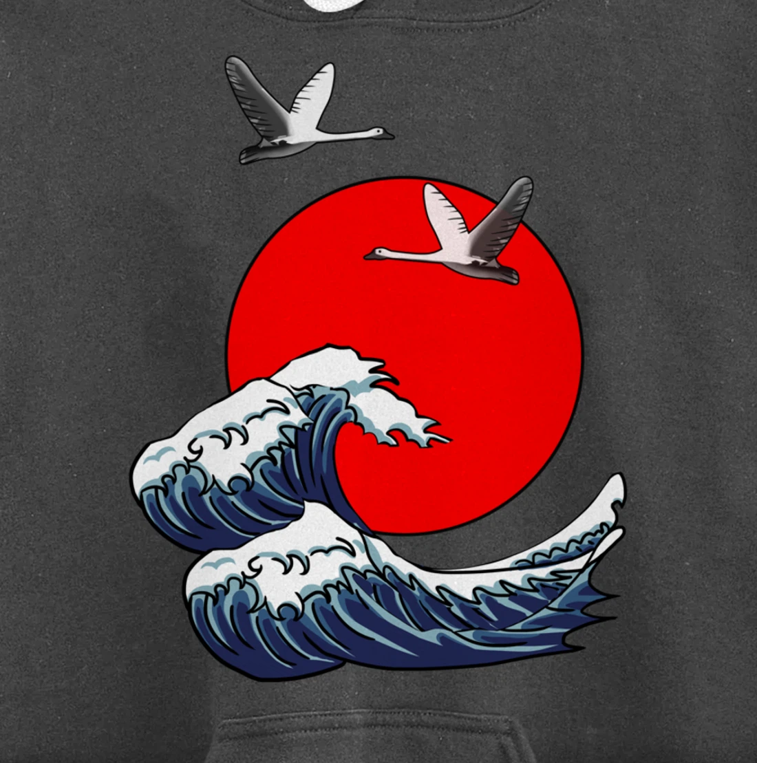 Sun Red Great Wave Kanagawa Cool Japan Sea Japanese Gift Pullover Hoodie