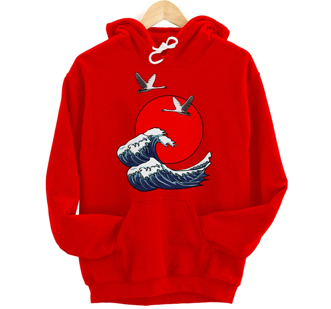 Sun Red Great Wave Kanagawa Cool Japan Sea Japanese Gift Pullover Hoodie