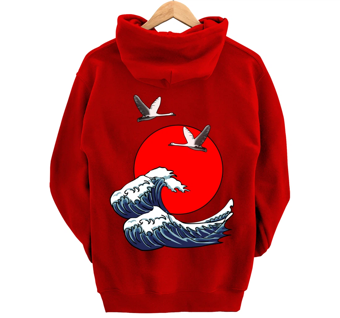 Sun Red Great Wave Kanagawa Cool Japan Sea Japanese Gift Pullover Hoodie