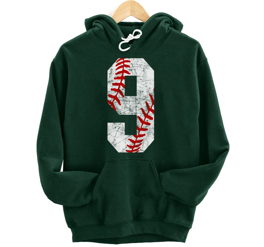 Vintage Baseball Mom #9 Jersey Baseball Player Number 9 Gift Pullover Hoodie
